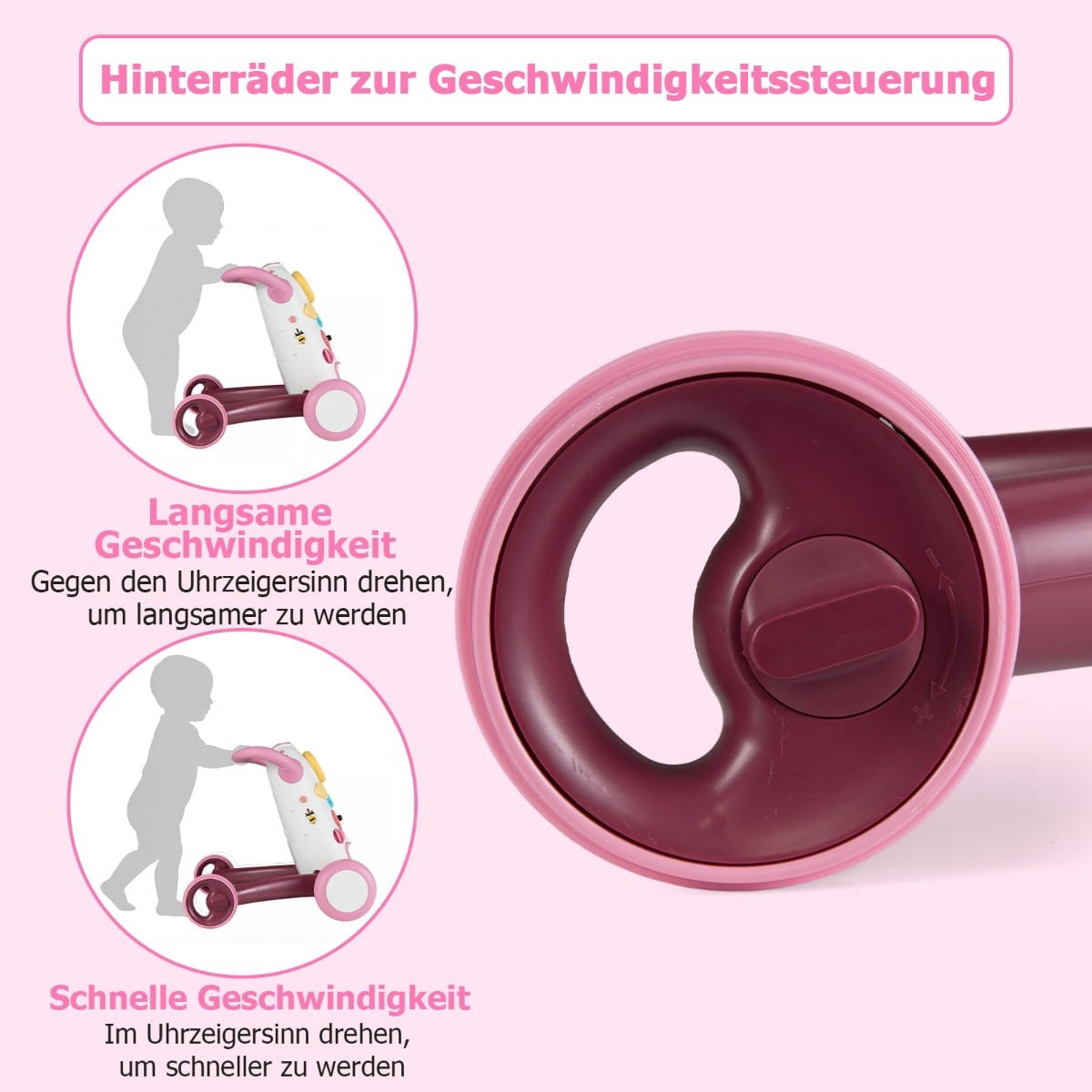 Baby Walker with Music & Lights, Montessori Games, Pink