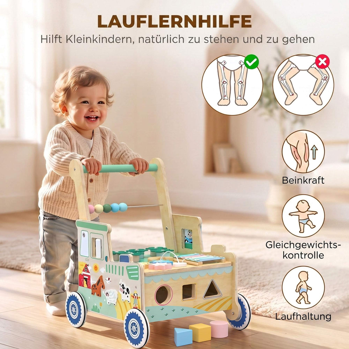 Baby Walker with Wheels, Storage, Montessori Activity Center