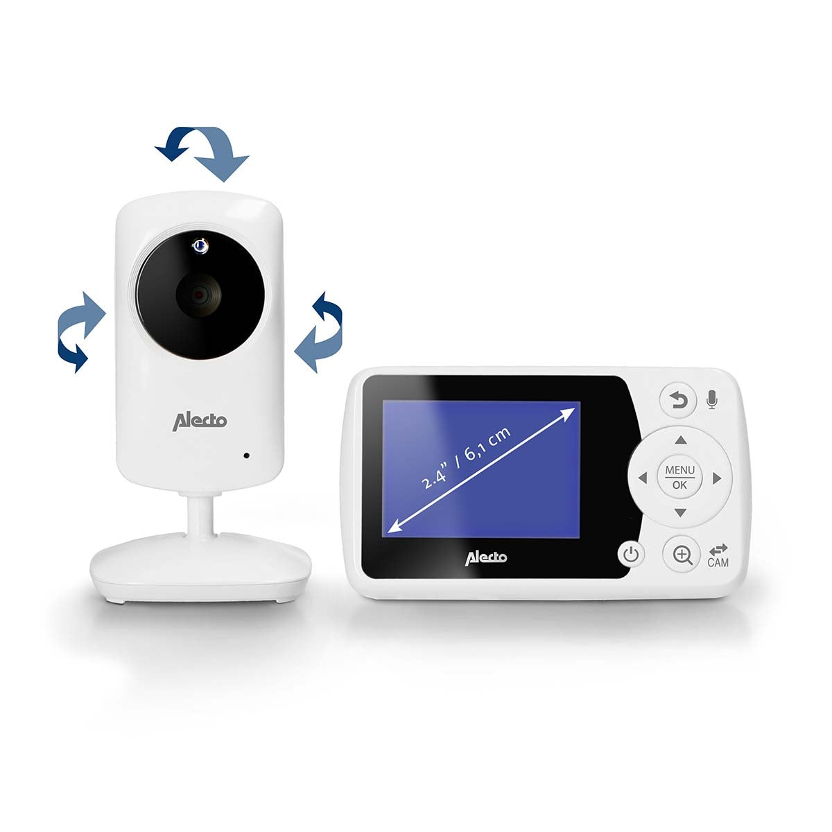 Baby monitor with camera and 2.4" white color screen