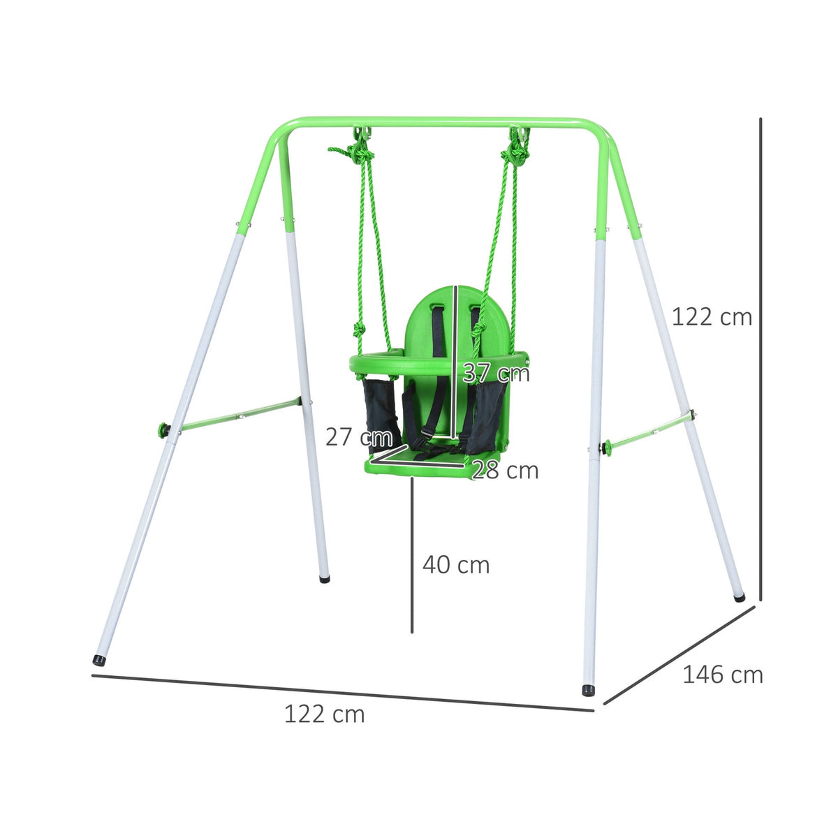 Baby swing toddler swing garden swing with safety bar & seat belt for 6-36 months 122 x 146 x 122 cm in green