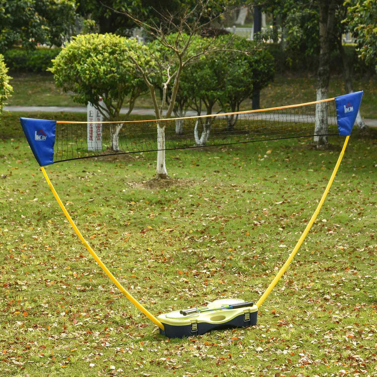 Badminton Net With Stand, Badminton Net Stand, Portable Net Stand, Badminton Net With 4 Badminton Rackets, Outdoor Sports, Yellow+Blue