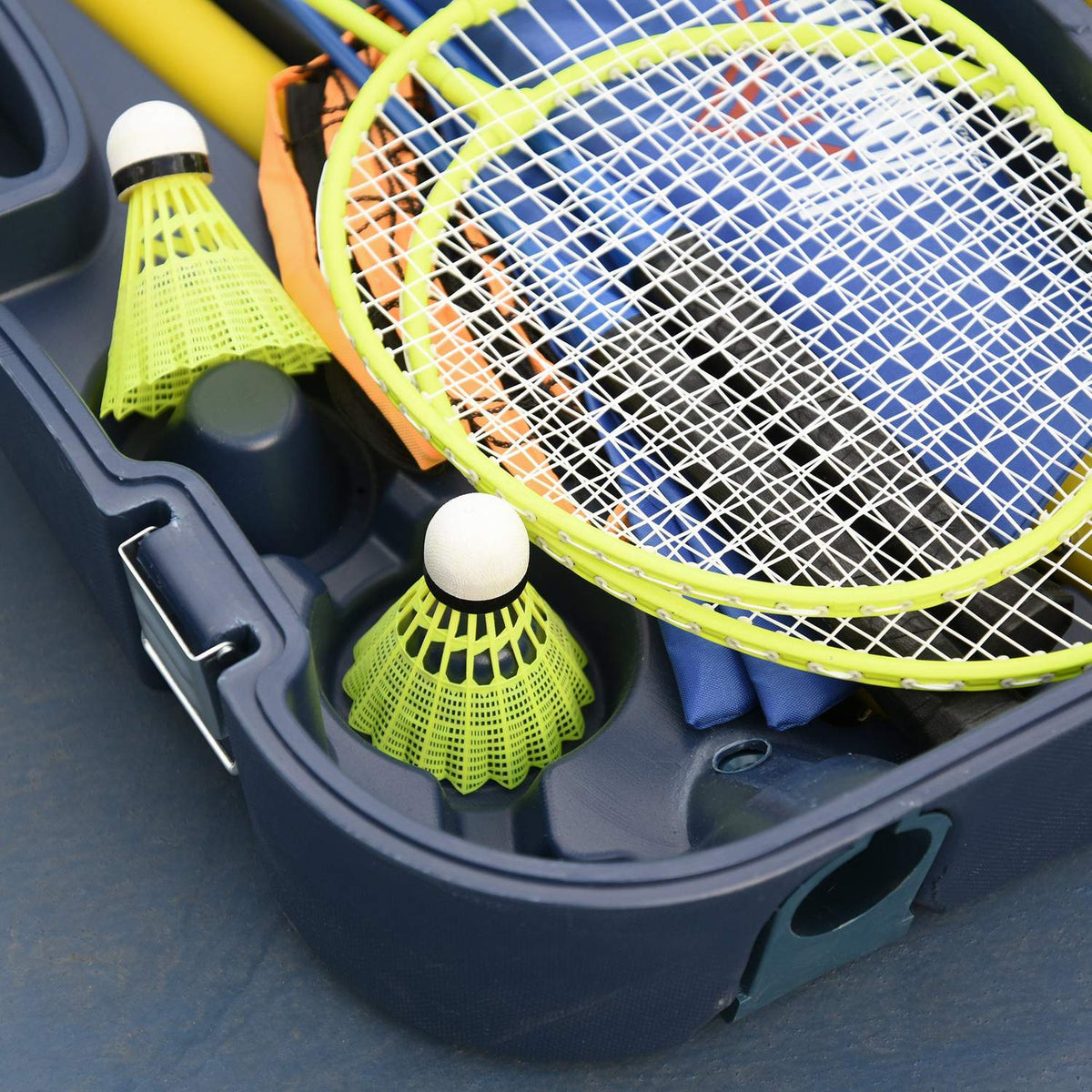 Badminton Net With Stand, Badminton Net Stand, Portable Net Stand, Badminton Net With 4 Badminton Rackets, Outdoor Sports, Yellow+Blue
