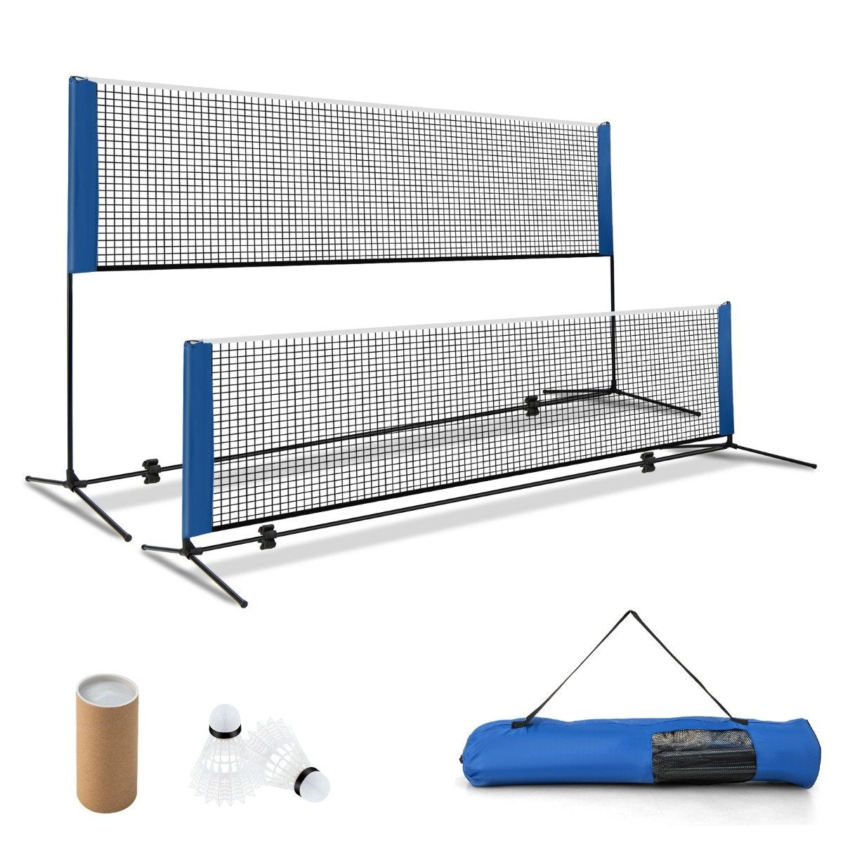 Badminton net with stand, shuttlecock net height adjustable with 2 shuttlecocks & carrying bag 420 x 102 x 89-155 cm