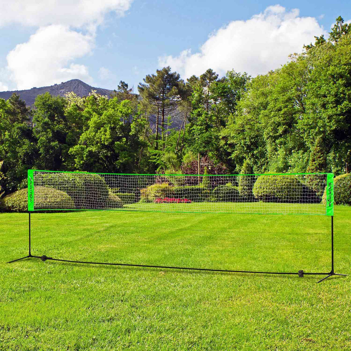 Badminton set, badminton net with stand, shuttlecocks, 4 rackets, adjustable volleyball net, with carry bag, for indoor, outdoor