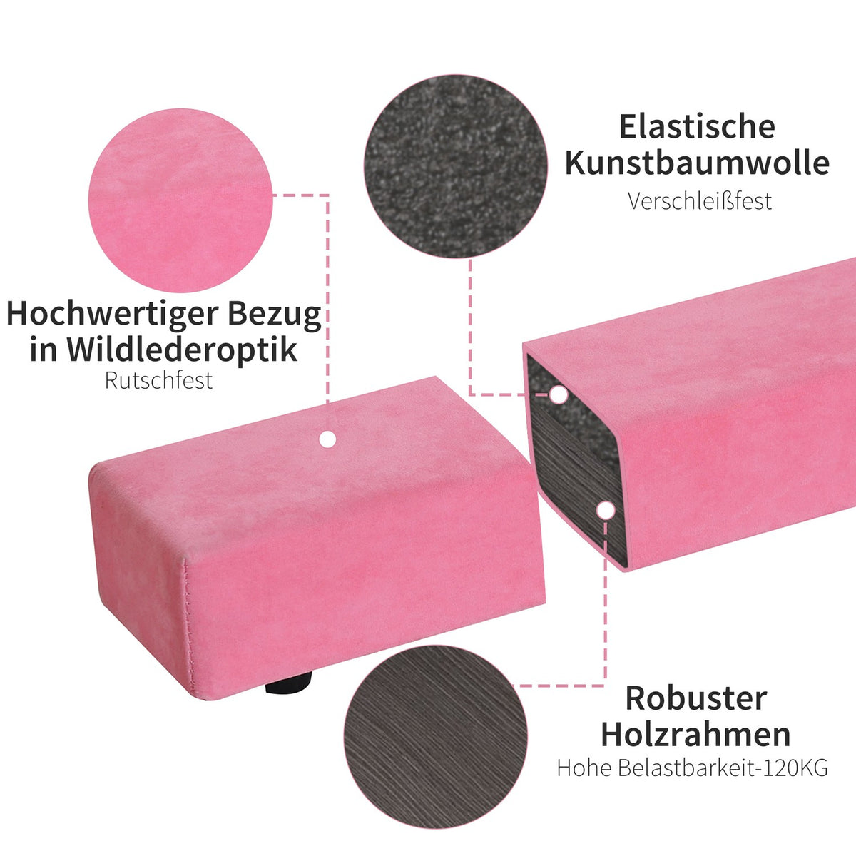 Balance Beam 210 cm Folding Gymnastics Beam for Indoor & Outdoor, Balance Beam up to 120 kg, Pink