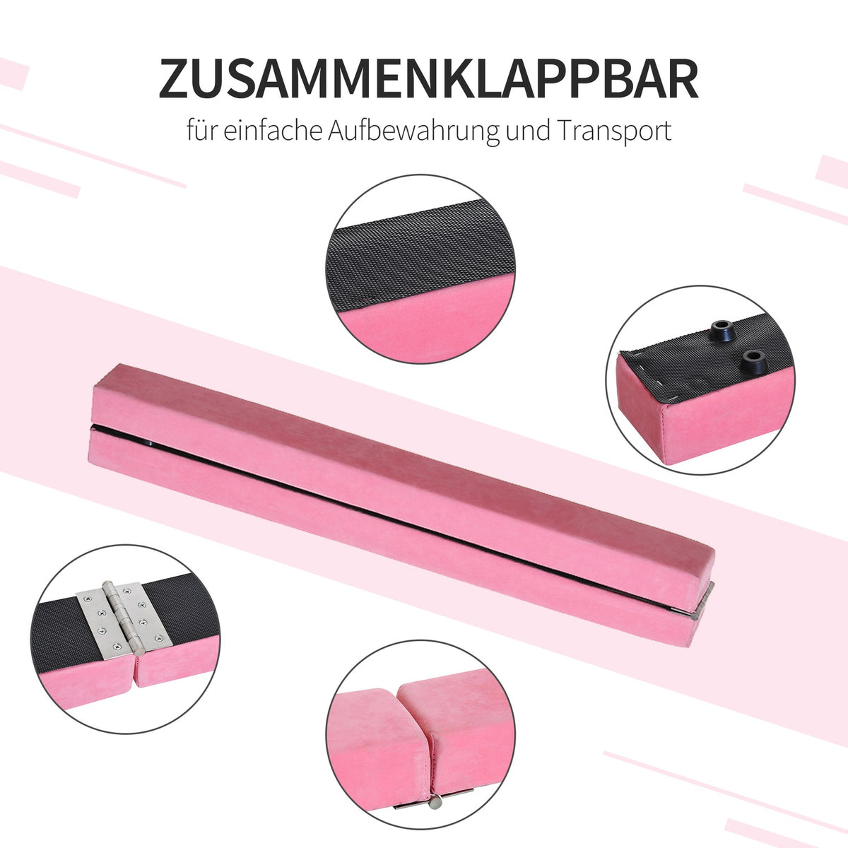Balance Beam 210 cm Folding Gymnastics Beam for Indoor & Outdoor, Balance Beam up to 120 kg, Pink
