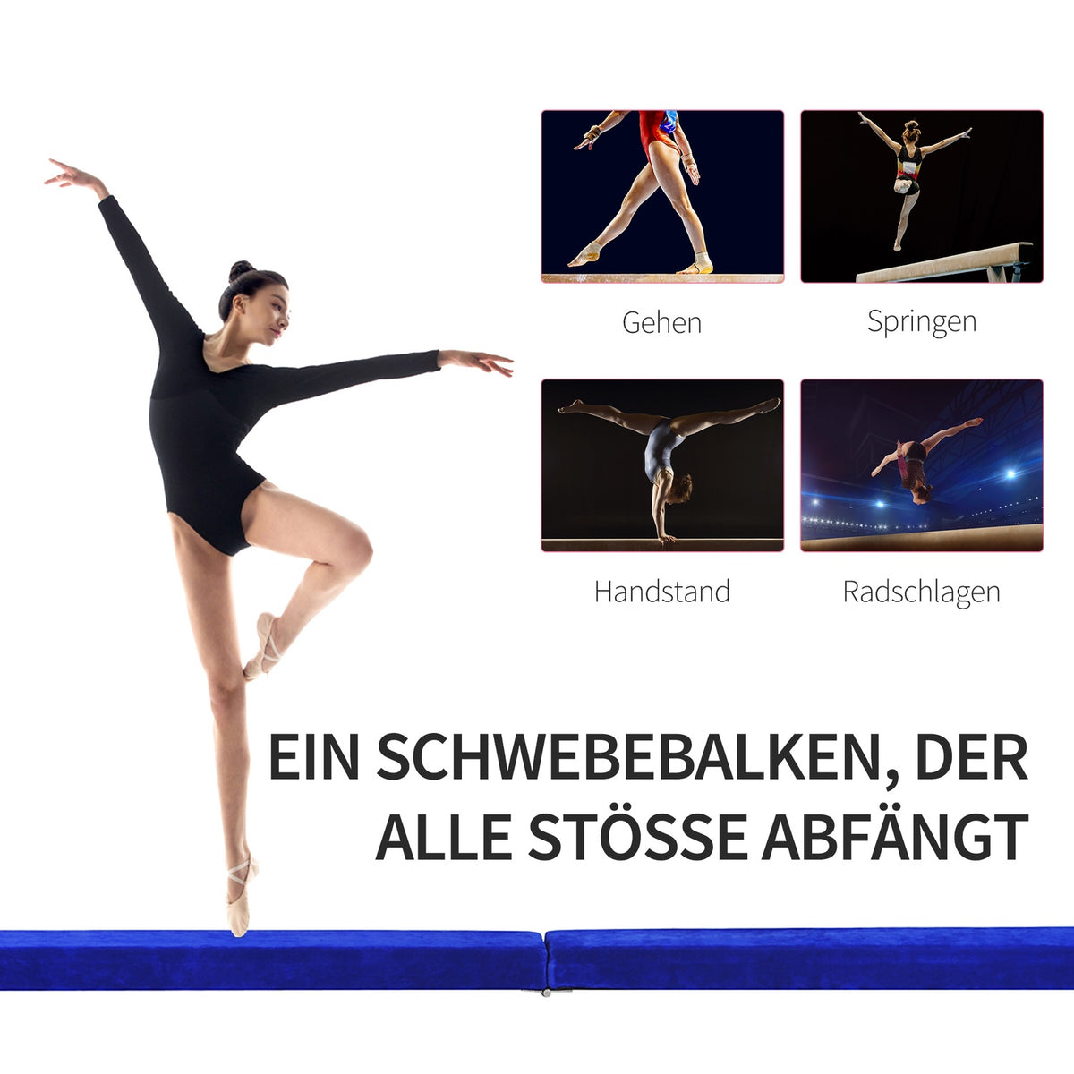 Balance Beam Gymnastics Beam Indoor/Outdoor, Foldable, Balance Beam, Up To 120 Kg, Blue, 210 Cm