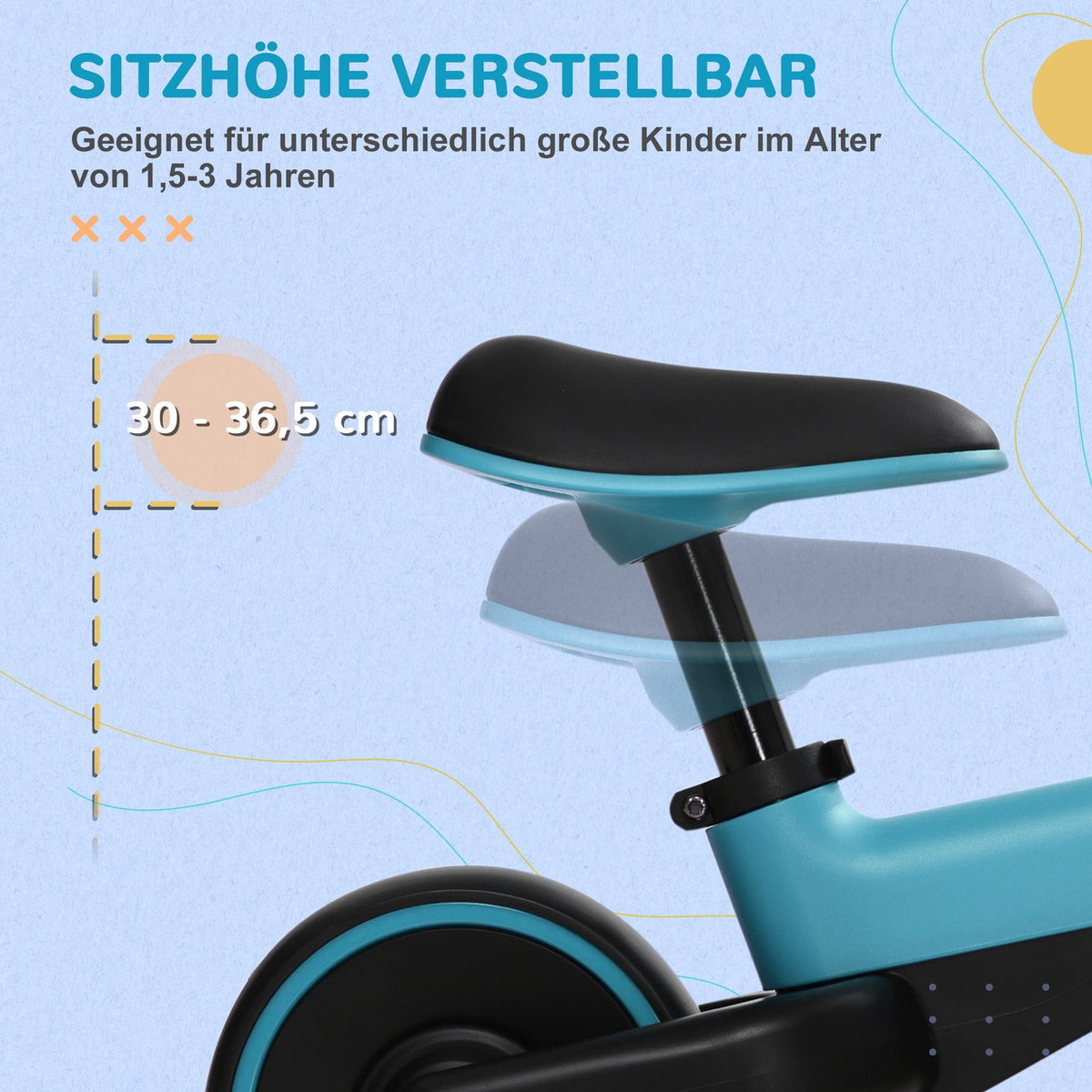 Balance Bike Children'S Balance Bike Without Pedal, Height-Adjustable Seat, For 1.5-3 Years, Blue
