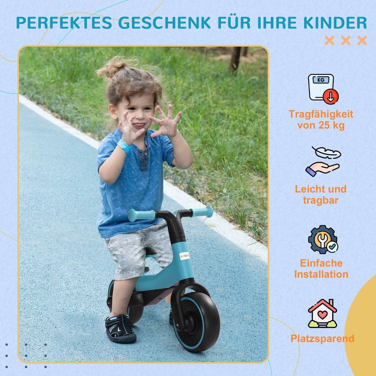 Balance Bike Children'S Balance Bike Without Pedal, Height-Adjustable Seat, For 1.5-3 Years, Blue