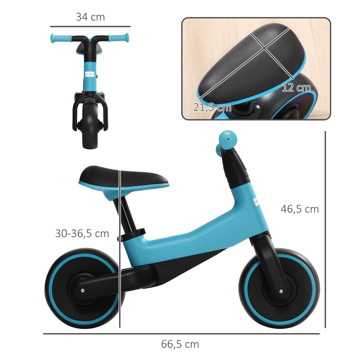 Balance Bike Children'S Balance Bike Without Pedal, Height-Adjustable Seat, For 1.5-3 Years, Blue