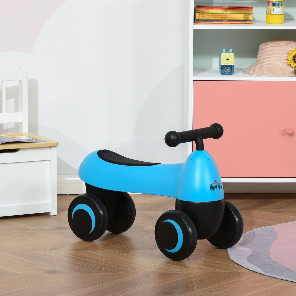 Balance Bike Learning Aid 4 Wheels Without Pedals 18-36 Months Blue 54X26X38Cm