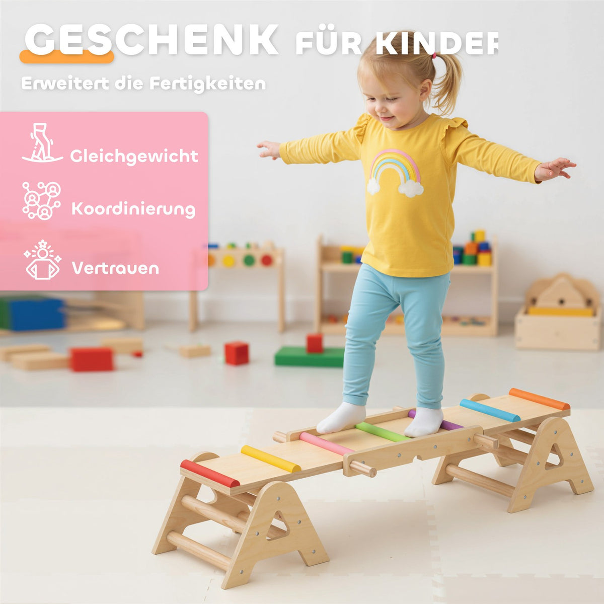 Balance Board & Seesaw for Kids, Wooden, 133 x 38 x 24 cm