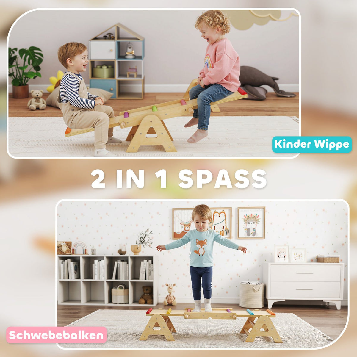 Balance Board & Seesaw for Kids, Wooden, 133 x 38 x 24 cm