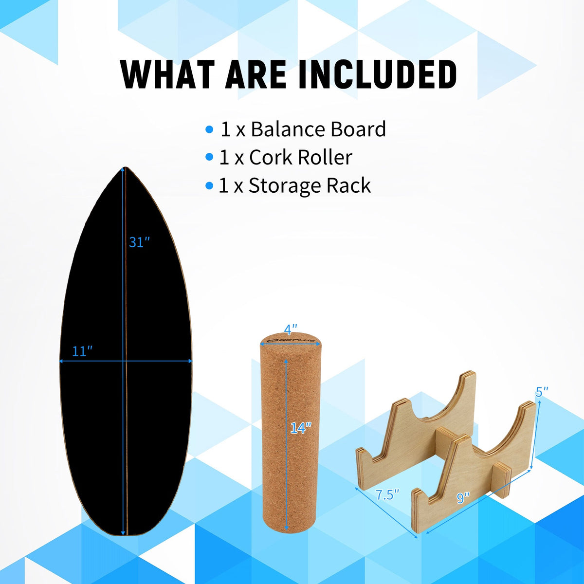 Balance Board Set – Cork Roller and Storage Rack, 330 lb