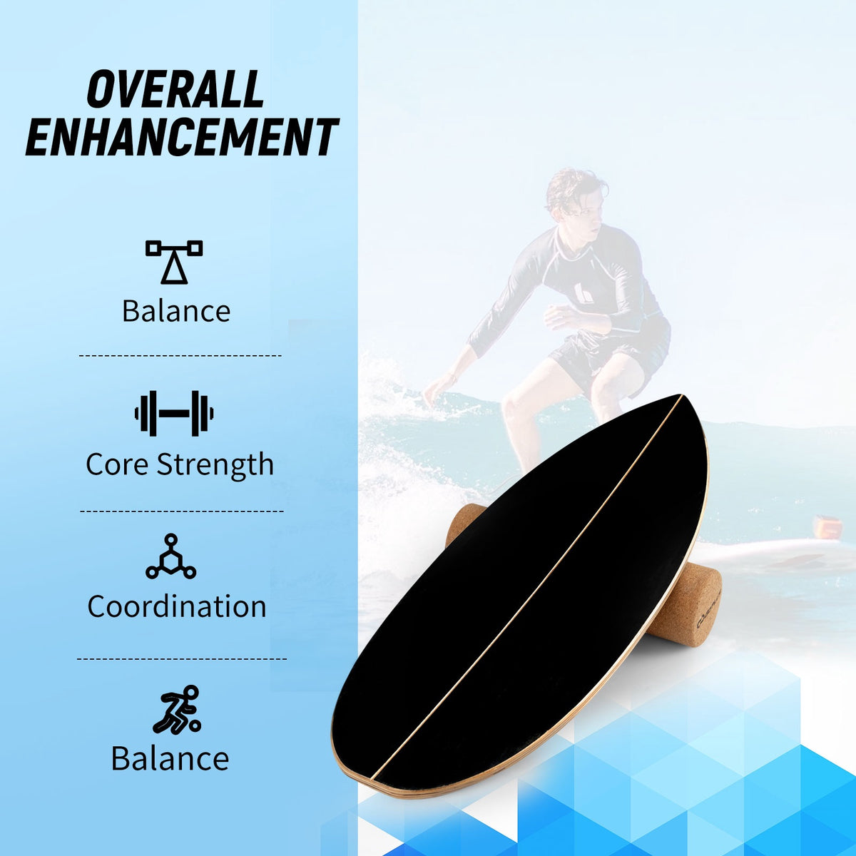 Balance Board Set – Cork Roller and Storage Rack, 330 lb