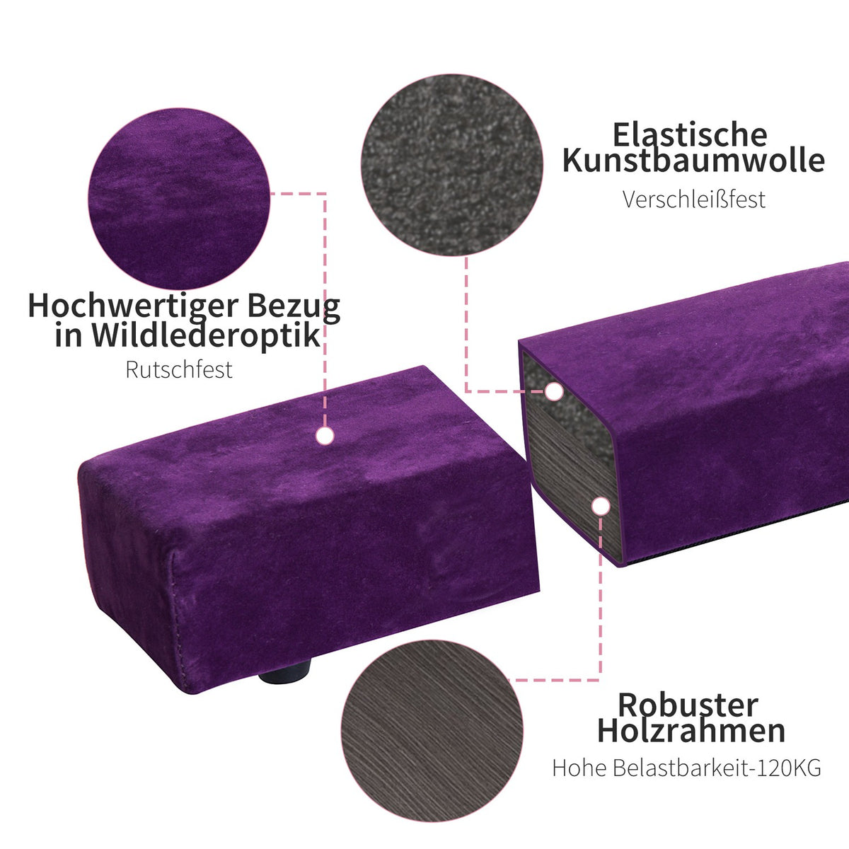 Balance beam 210 cm foldable for indoor & outdoor, balance beam up to 120 kg, purple, ideal for gymnastics & training |
