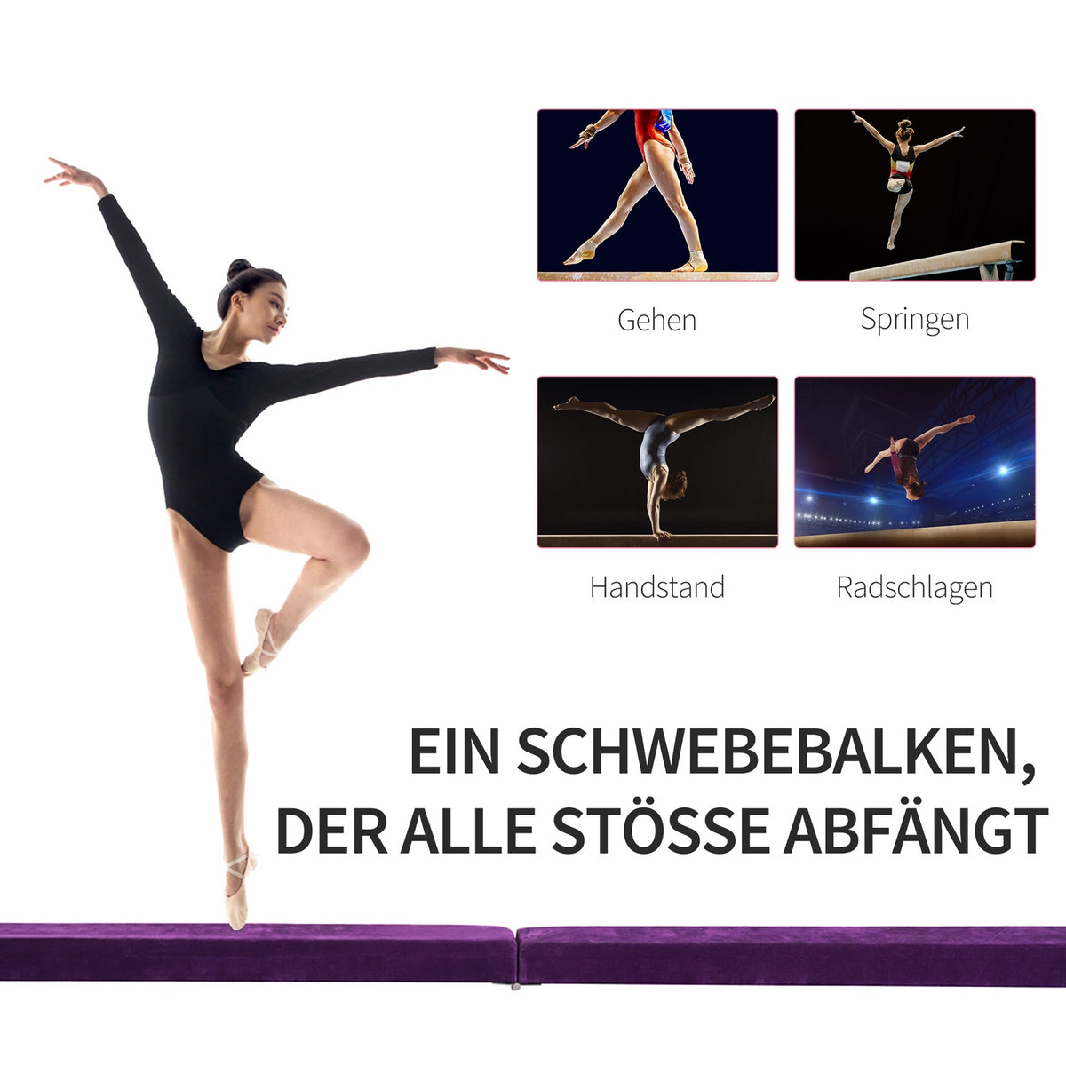 Balance beam 210 cm foldable for indoor & outdoor, balance beam up to 120 kg, purple, ideal for gymnastics & training |