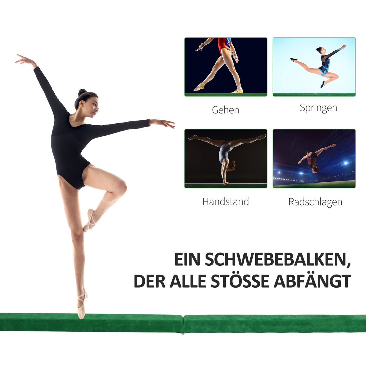 Balance beam 210 cm foldable for indoor & outdoor, balance beam up to 120 kg, stable balancing beam in green