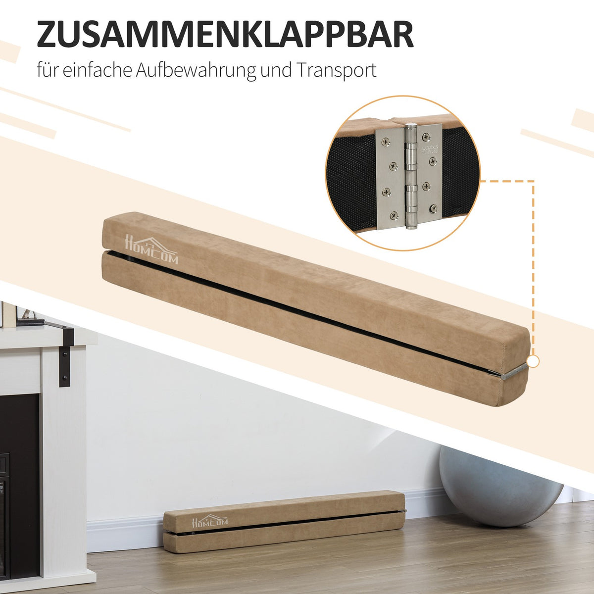 Balance beam 210 cm foldable for indoor outdoor, gymnastics beam balance beam up to 120 kg, stable balancing beam in brown |