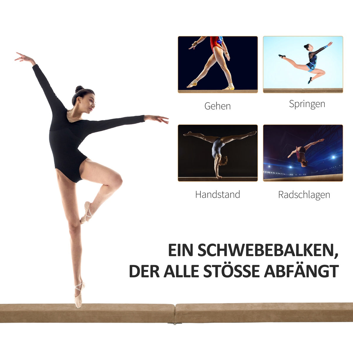 Balance beam 210 cm foldable for indoor outdoor, gymnastics beam balance beam up to 120 kg, stable balancing beam in brown |