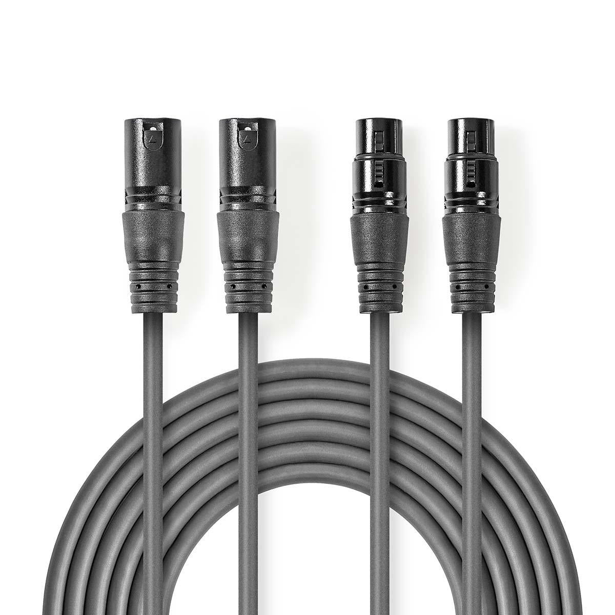 Balanced audio cable | 2x XLR 3-Pin Male | 2x XLR 3-Pin Female | Nickel Plated | 3.00 m | Round | PVC | Dark gray | Cardboard sleeve
