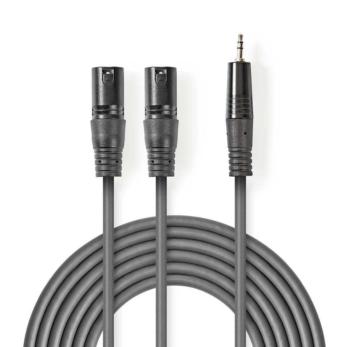 Balanced audio cable | 2x XLR 3-Pin Male | 3.5 mm Male | Nickel Plated | 1.50 m | Round | PVC | Dark gray | Cardboard sleeve