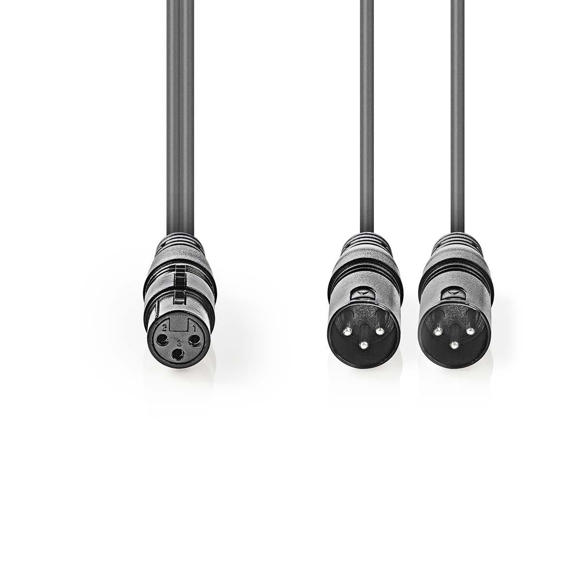Balanced audio cable | 2x XLR 3-Pin Male | XLR 3-pin female | Nickel Plated | 1.50 m | Round | PVC | Dark gray | Cardboard sleeve