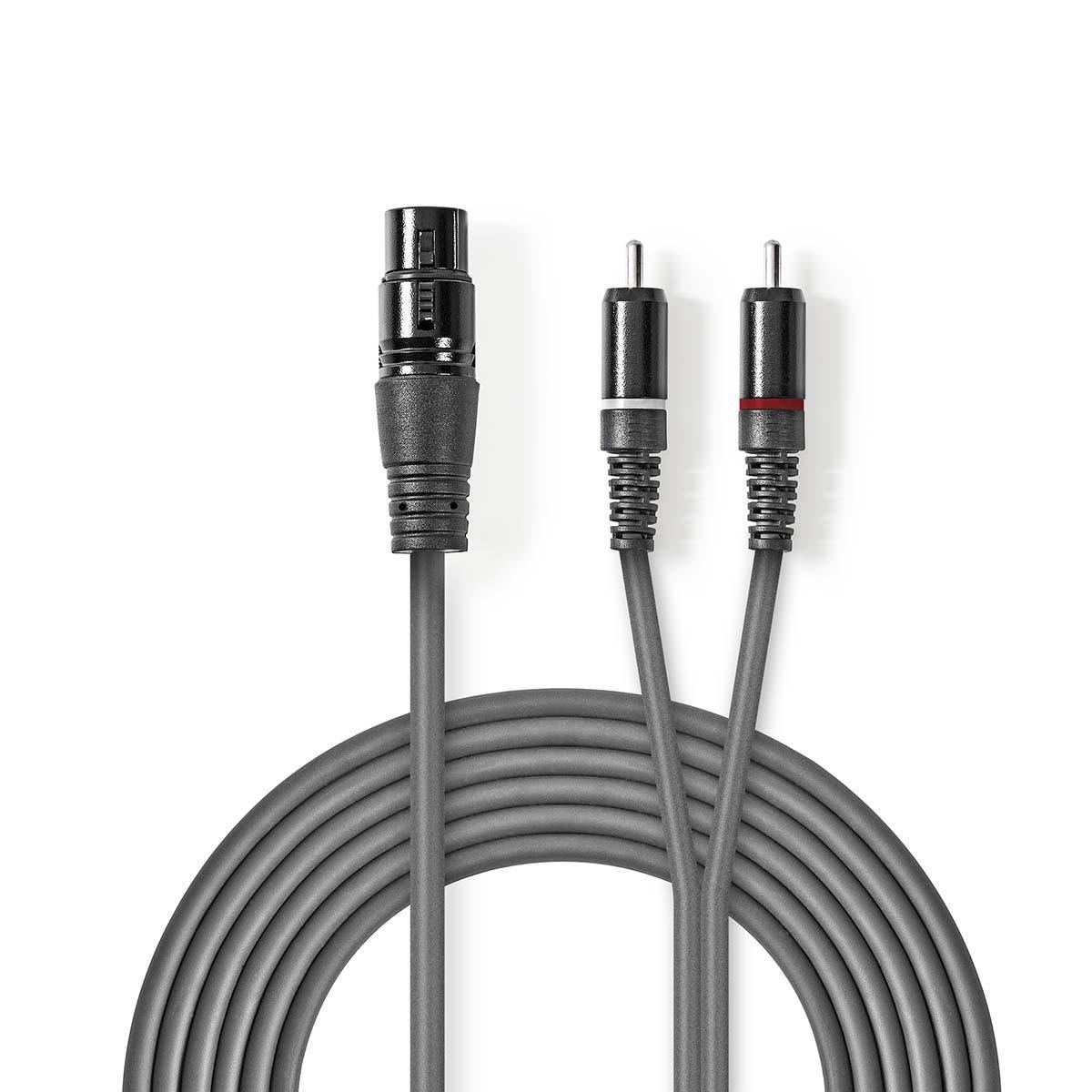 Balanced audio cable | XLR 3-pin female | 2x RCA Male | Nickel Plated | 1.50 m | Round | PVC | Dark gray | Cardboard sleeve