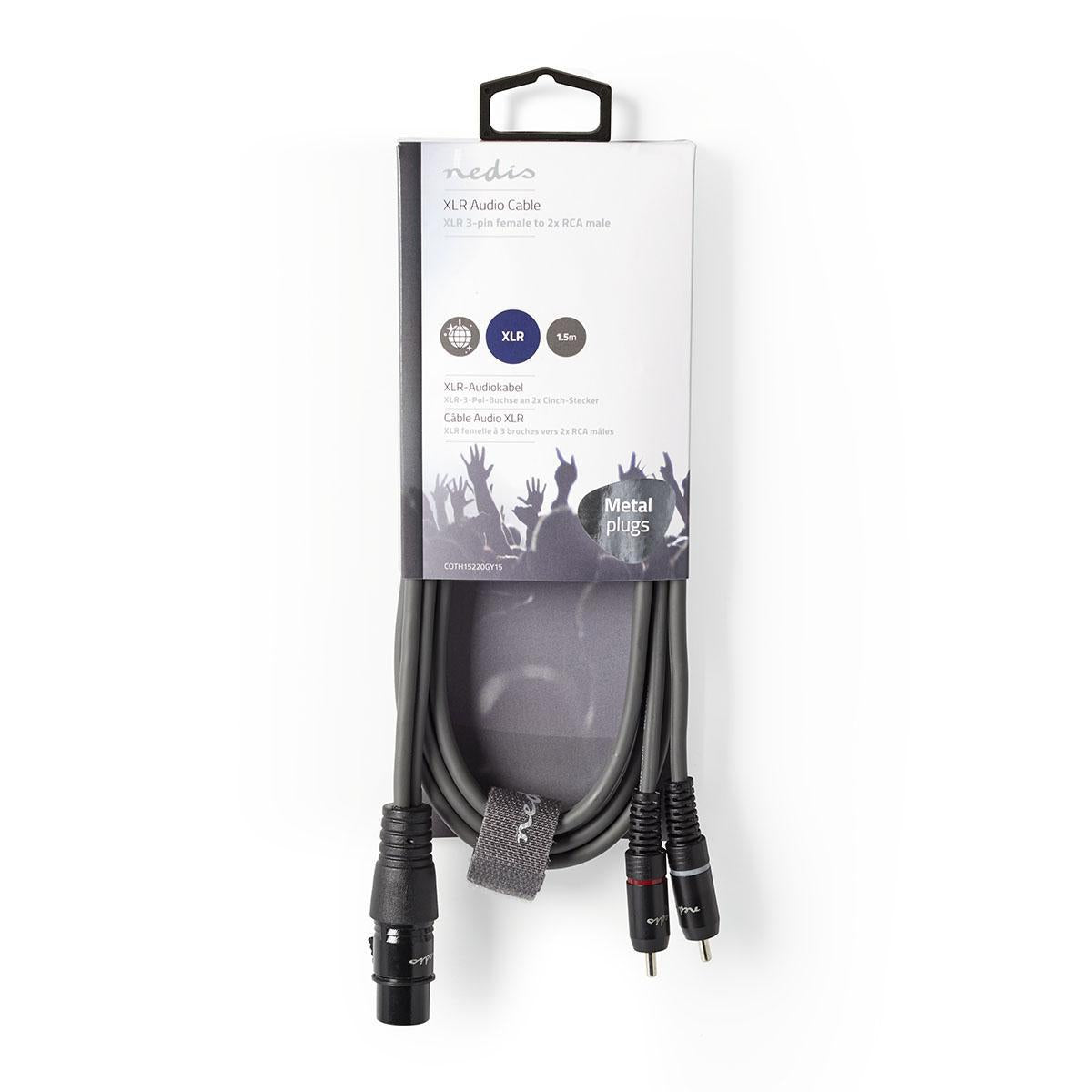 Balanced audio cable | XLR 3-pin female | 2x RCA Male | Nickel Plated | 1.50 m | Round | PVC | Dark gray | Cardboard sleeve