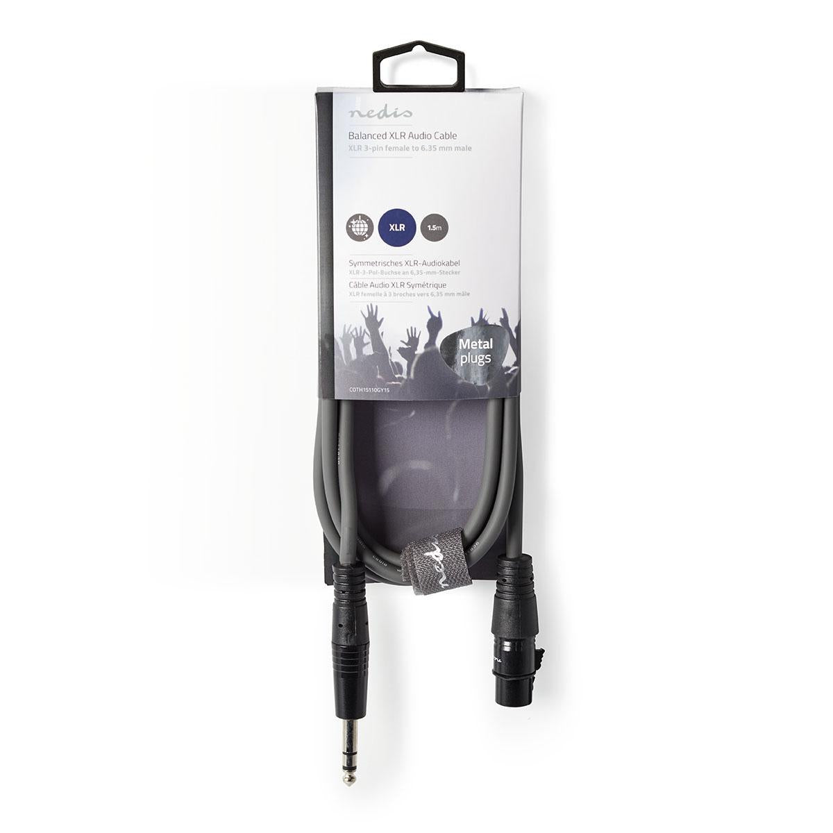 Balanced audio cable | XLR 3-pin female | 6.35 mm Male | Nickel Plated | 1.50 m | Round | PVC | Dark gray | Cardboard sleeve