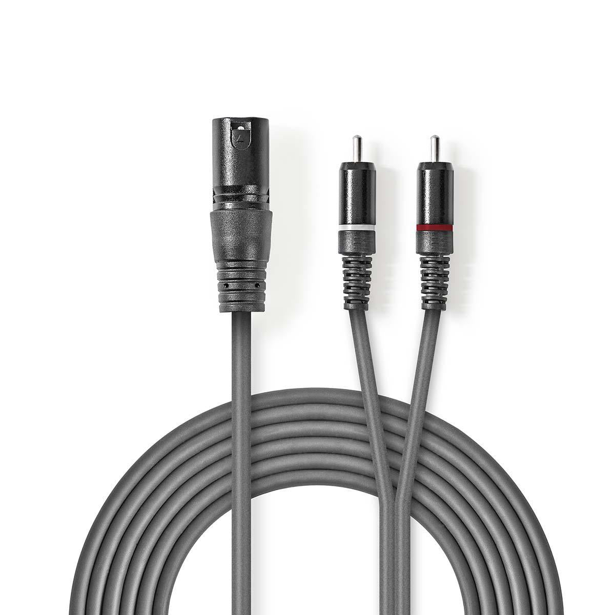 Balanced audio cable | XLR 3-pin male | 2x RCA Male | Nickel Plated | 1.50 m | Round | PVC | Dark gray | Cardboard sleeve