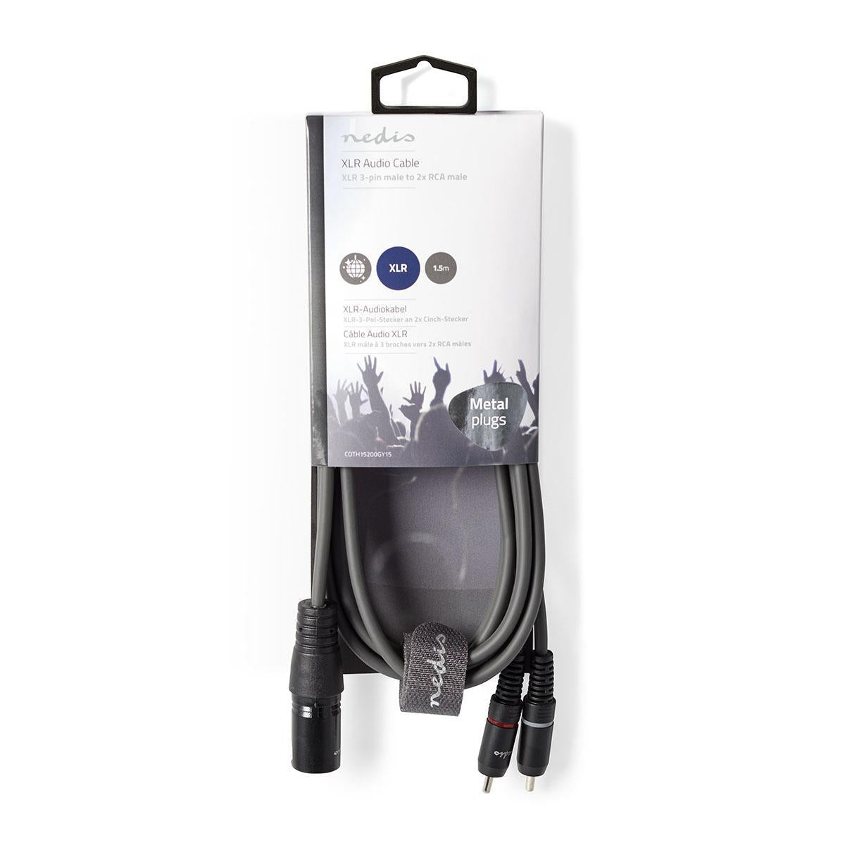 Balanced audio cable | XLR 3-pin male | 2x RCA Male | Nickel Plated | 1.50 m | Round | PVC | Dark gray | Cardboard sleeve