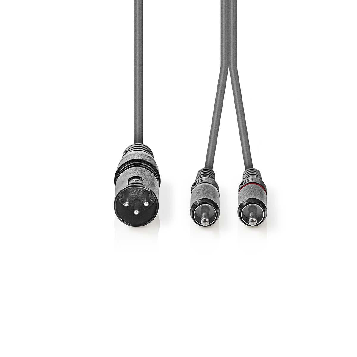 Balanced audio cable | XLR 3-pin male | 2x RCA Male | Nickel Plated | 1.50 m | Round | PVC | Dark gray | Cardboard sleeve