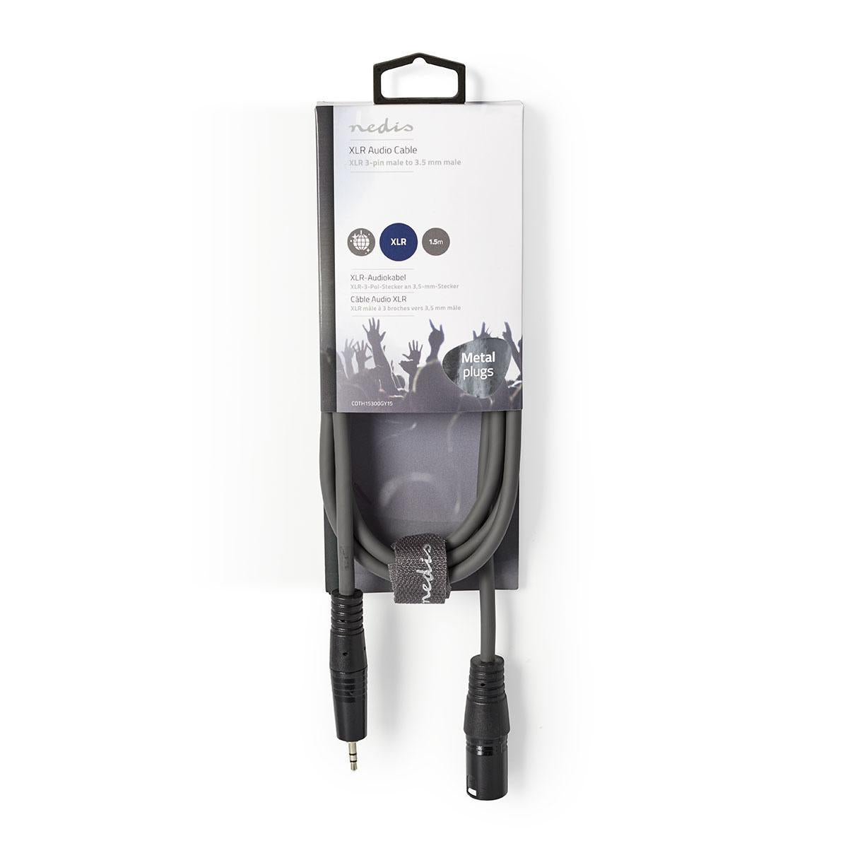 Balanced audio cable | XLR 3-pin male | 3.5 mm Male | Nickel Plated | 1.50 m | Round | PVC | Dark gray | Cardboard sleeve