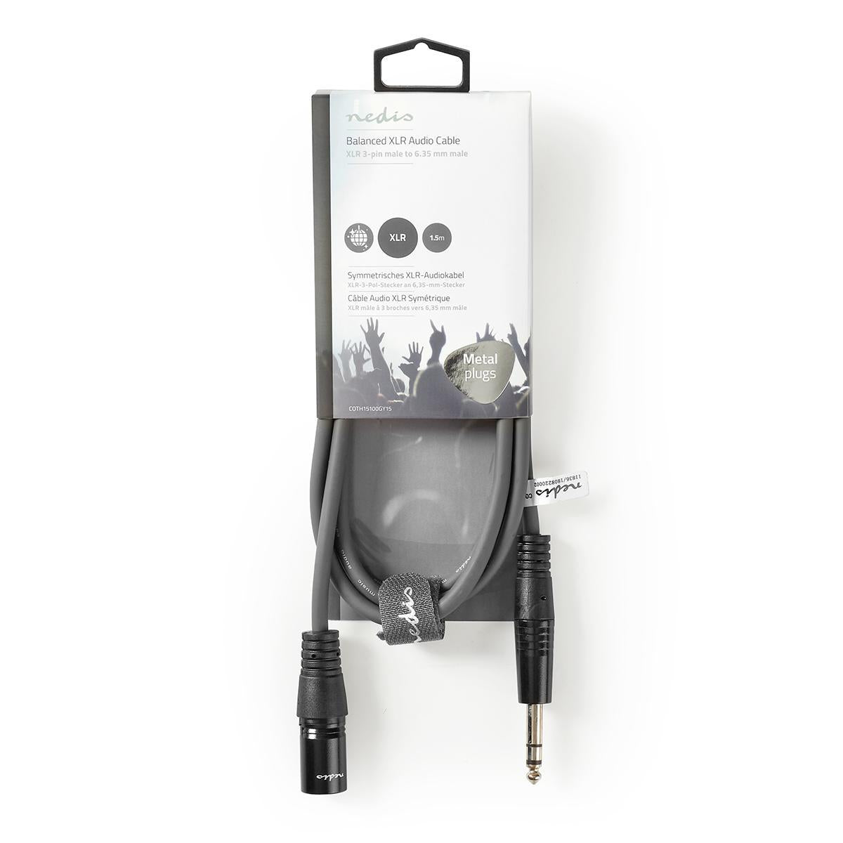 Balanced audio cable | XLR 3-pin male | 6.35 mm Male | Nickel Plated | 1.50 m | Round | PVC | Dark gray | Cardboard sleeve