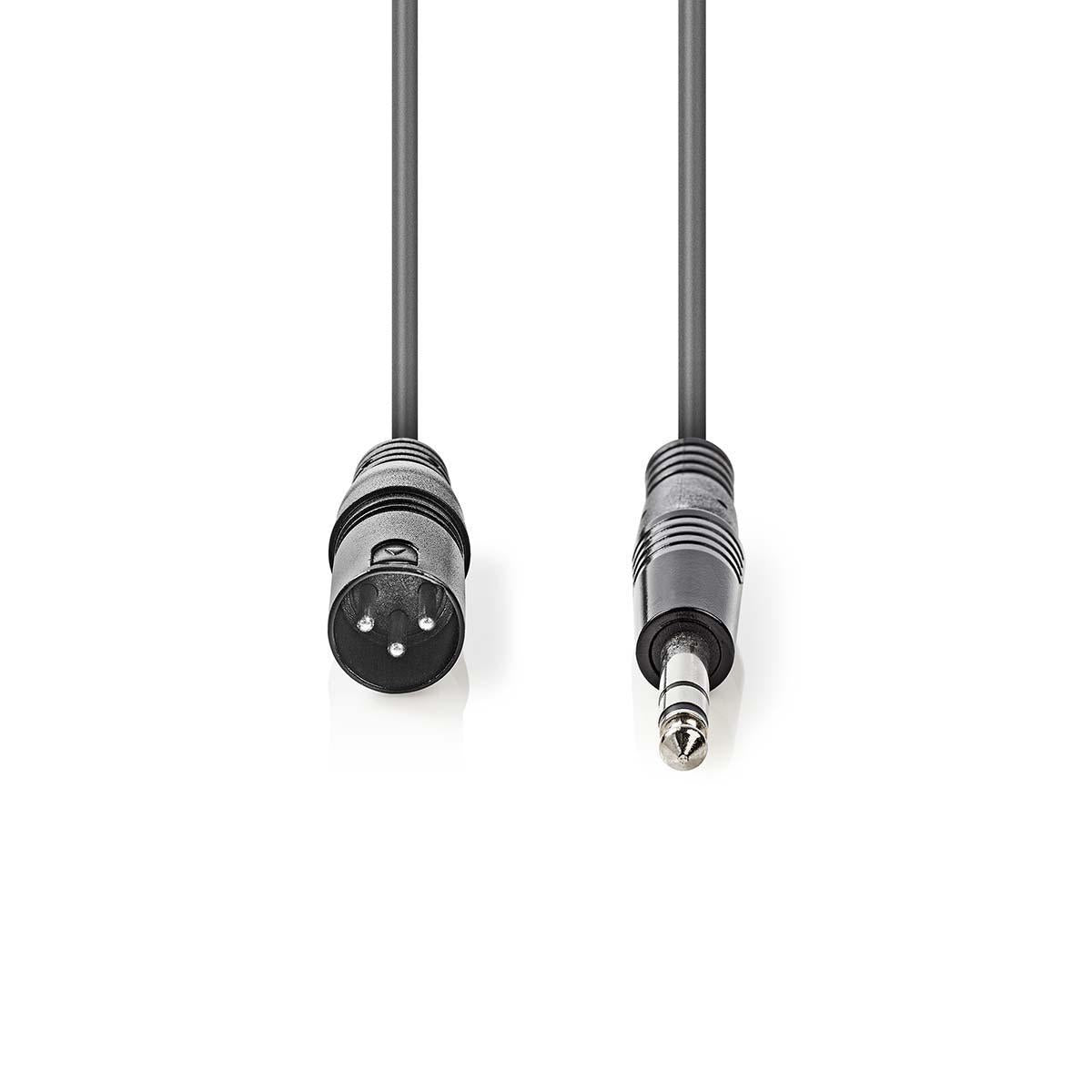 Balanced audio cable | XLR 3-pin male | 6.35 mm Male | Nickel Plated | 3.00 m | Round | PVC | Dark gray | Cardboard sleeve