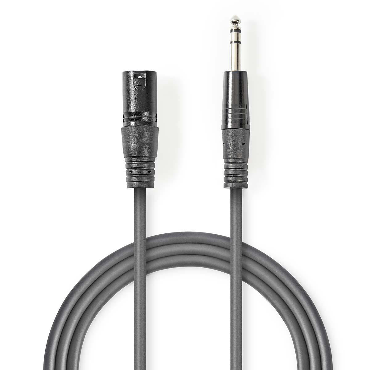Balanced audio cable | XLR 3-pin male | 6.35 mm Male | Nickel Plated | 3.00 m | Round | PVC | Dark gray | Cardboard sleeve