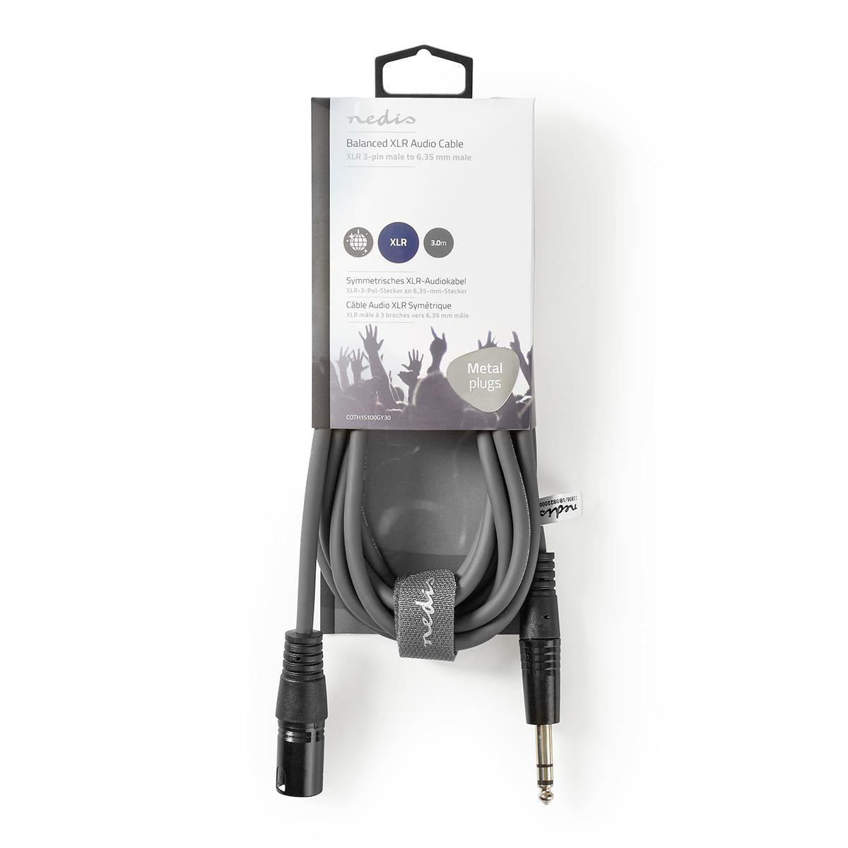 Balanced audio cable | XLR 3-pin male | 6.35 mm Male | Nickel Plated | 3.00 m | Round | PVC | Dark gray | Cardboard sleeve
