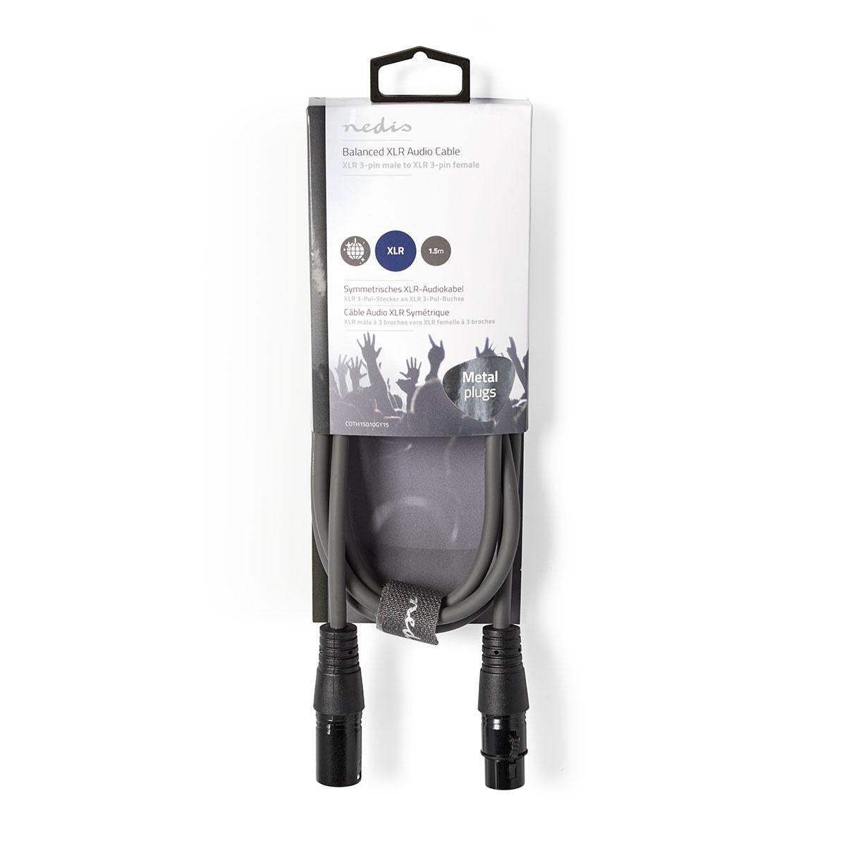 Balanced audio cable | XLR 3-pin male | XLR 3-pin female | Nickel Plated | 1.50 m | Round | PVC | Dark gray | Cardboard sleeve