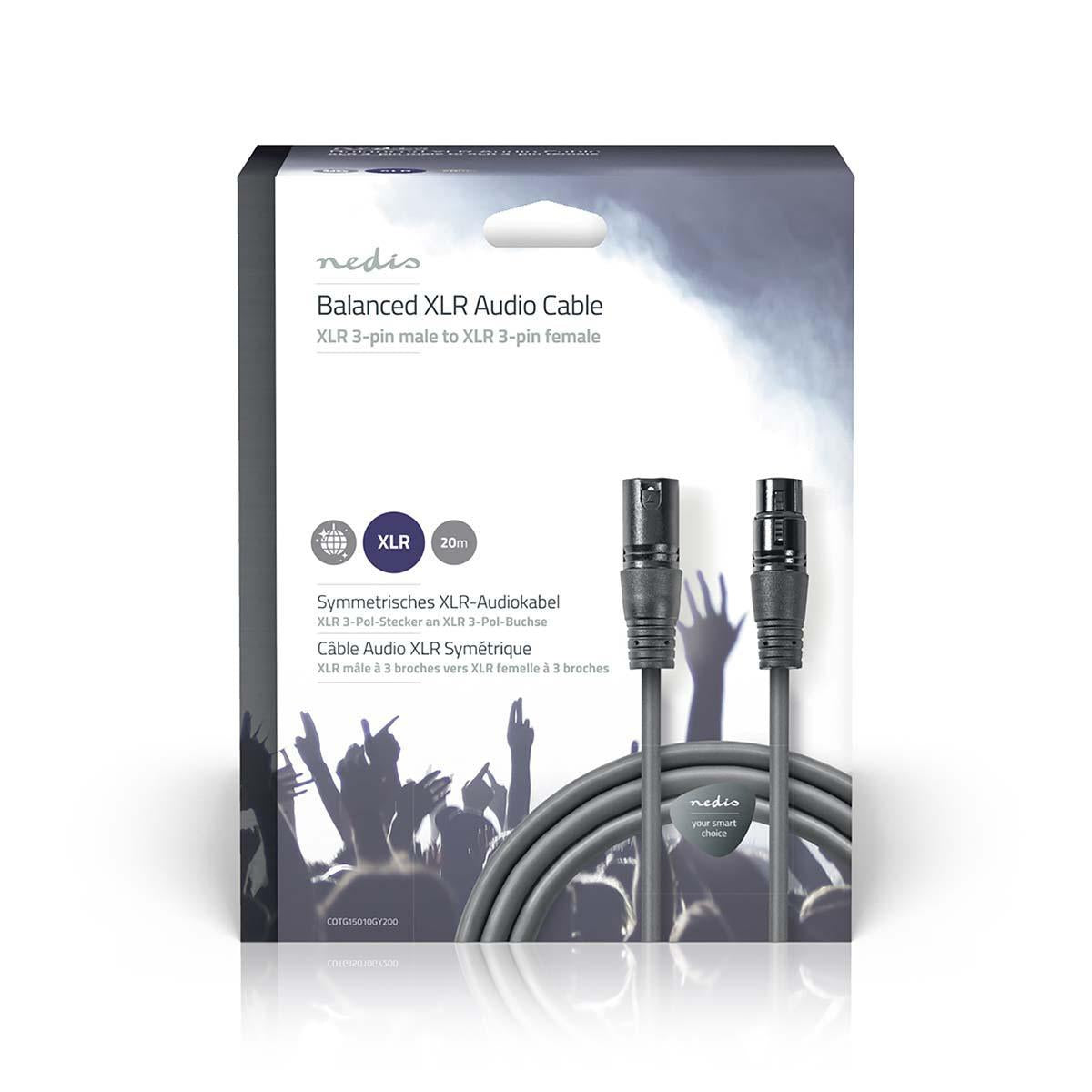 Balanced audio cable | XLR 3-pin male | XLR 3-pin female | Nickel Plated | 20.0 m | Round | PVC | Dark gray | Gift box