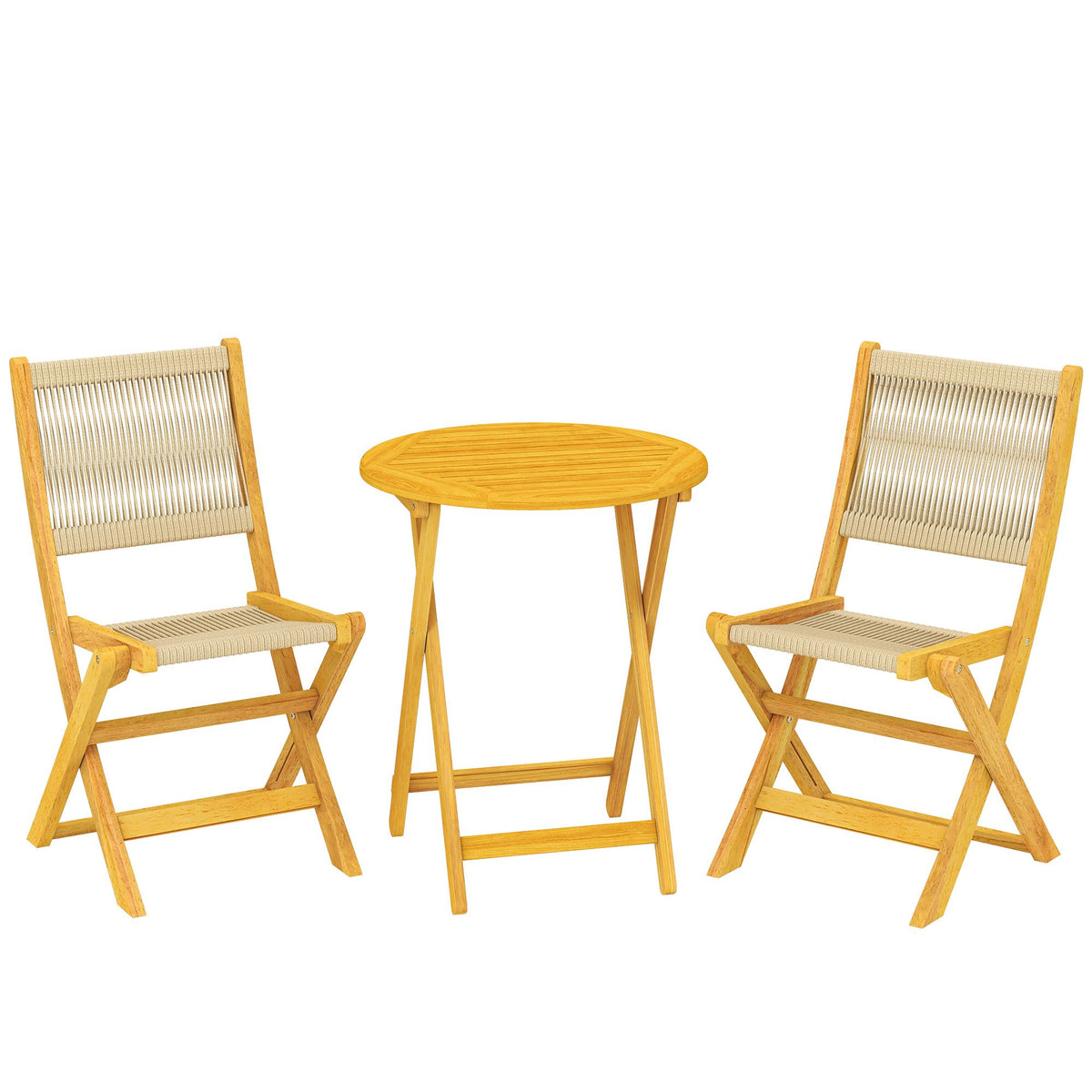 Balcony Bistro Set, 3-Piece Folding Acacia Wood & Rattan