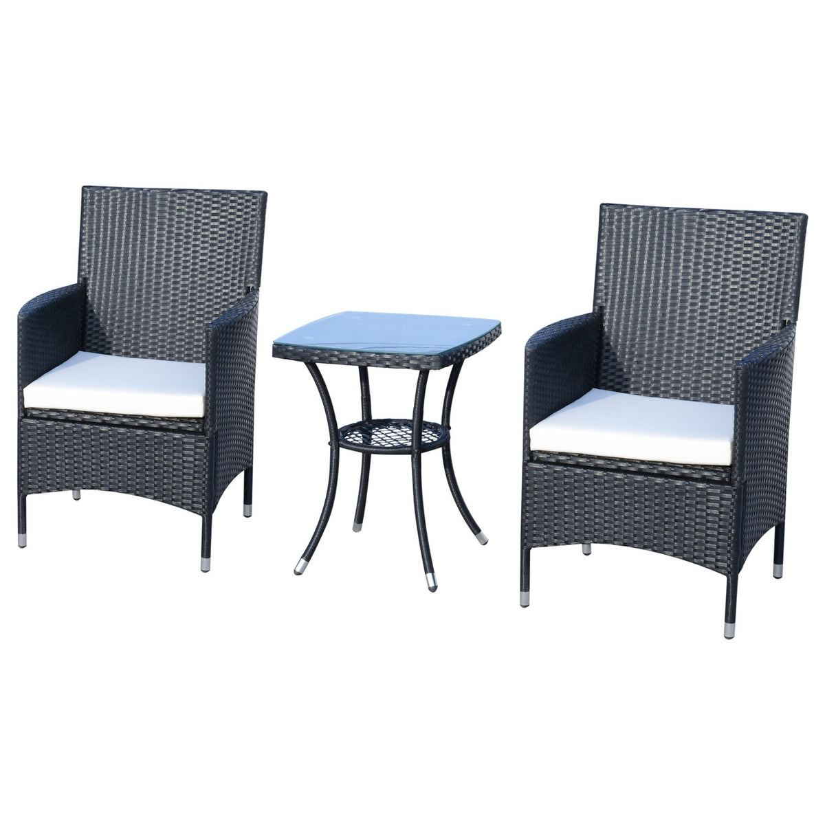 Balcony Furniture Seating Group 2 People Polyrattan Garden Set Black
