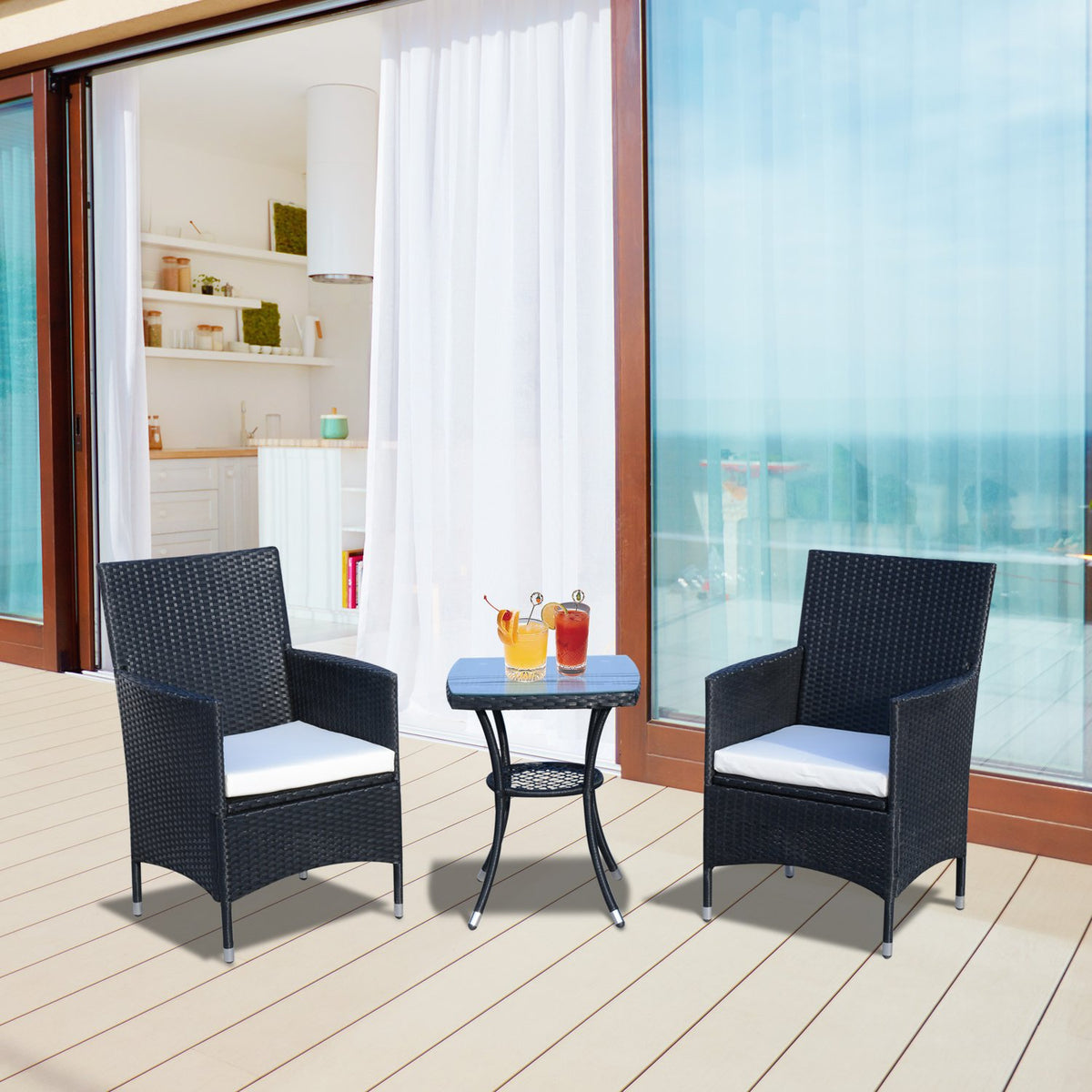 Balcony Furniture Seating Group 2 People Polyrattan Garden Set Black