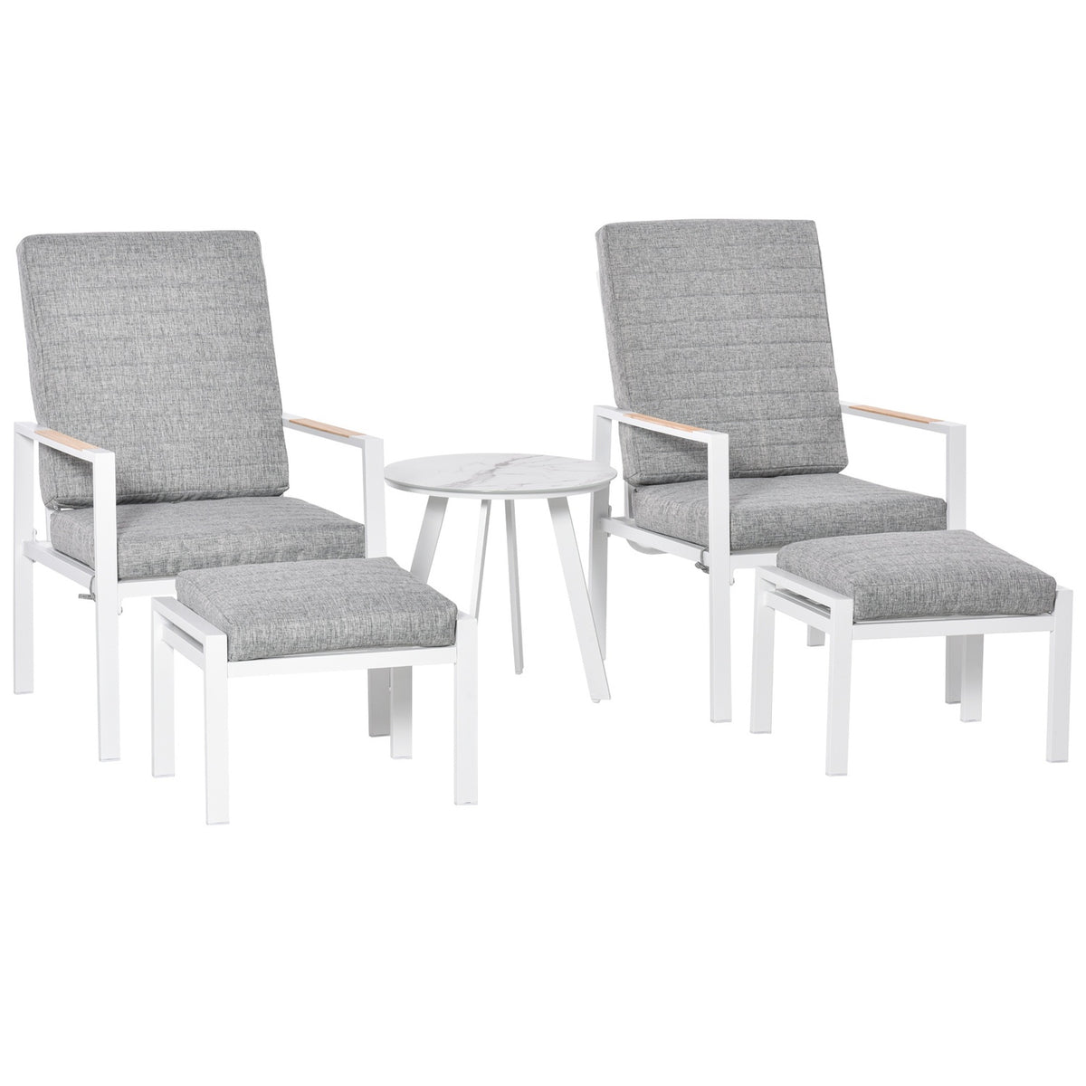 Balcony Furniture Set 4 People Adjustable Aluminum Grey+White 61X82X90Cm