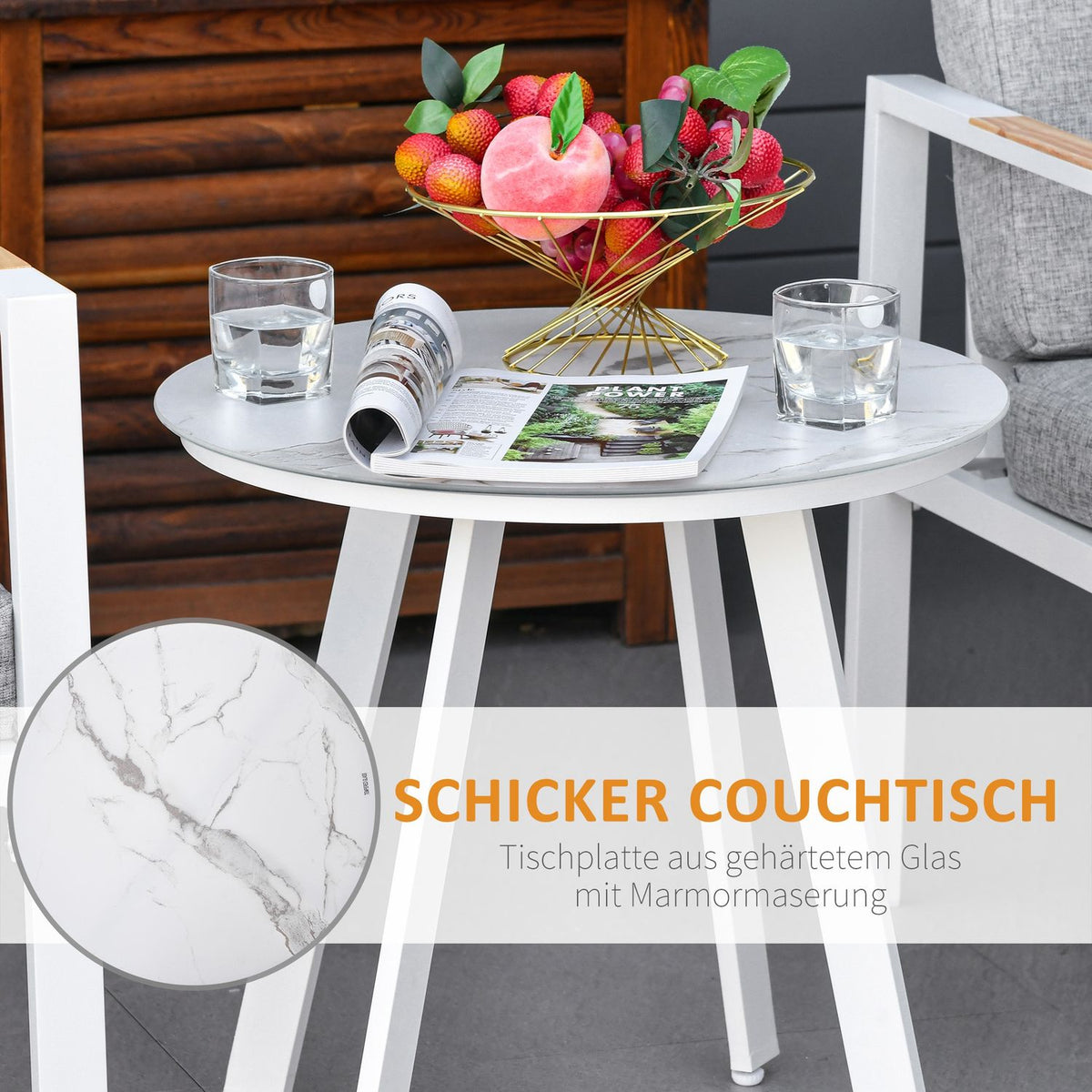 Balcony Furniture Set 4 People Adjustable Aluminum Grey+White 61X82X90Cm