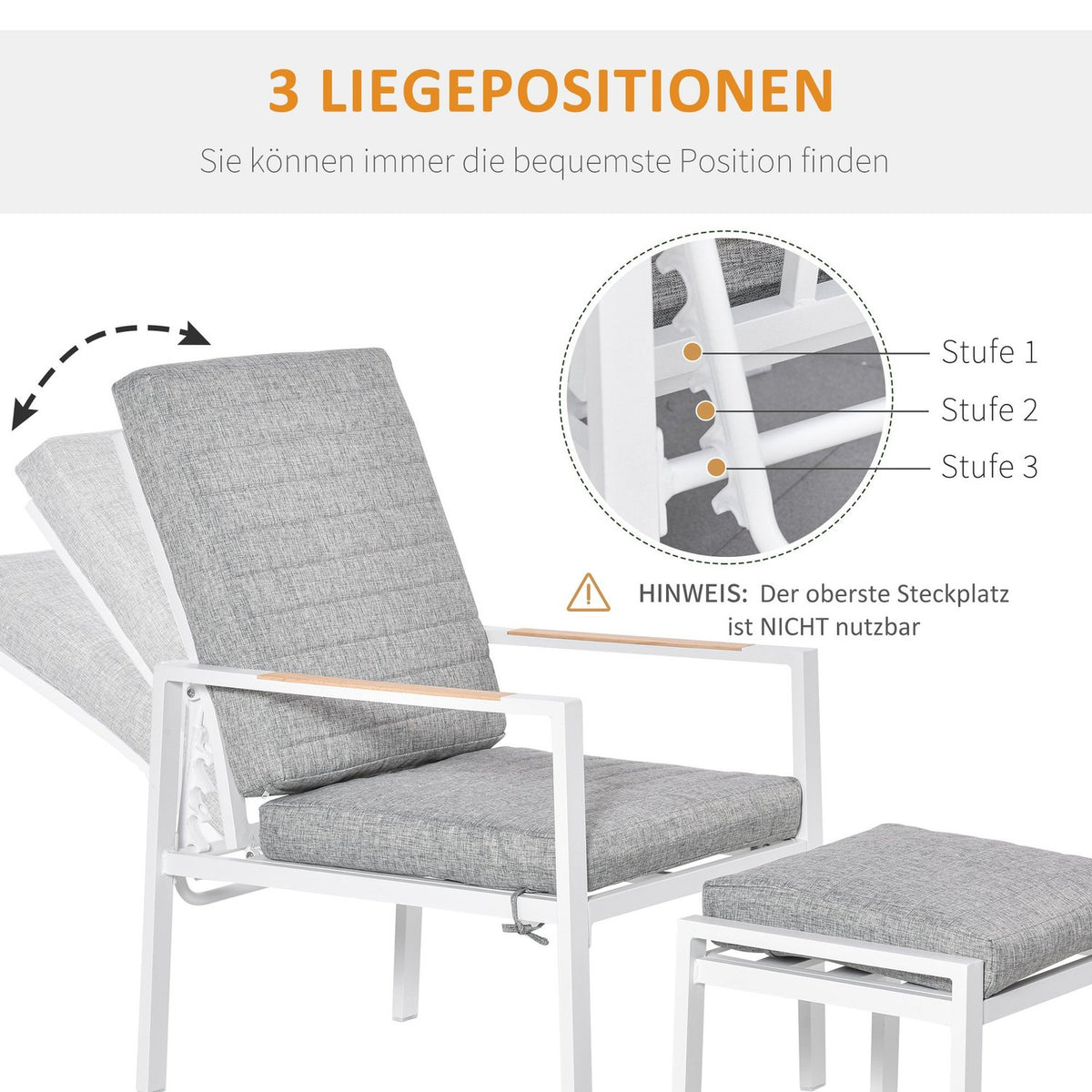 Balcony Furniture Set 4 People Adjustable Aluminum Grey+White 61X82X90Cm
