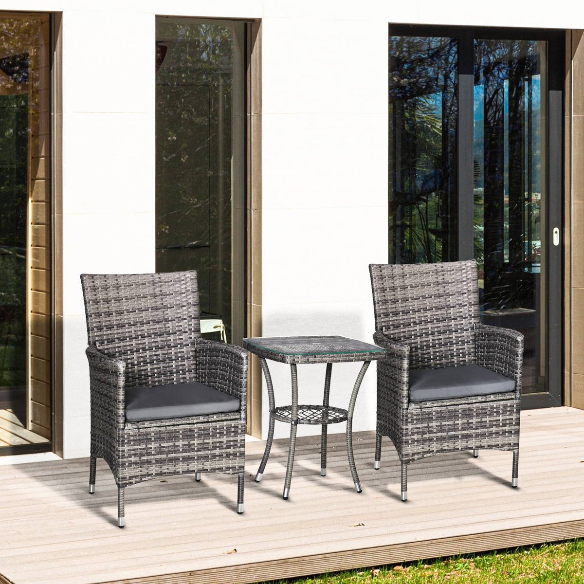 Balcony Furniture Set For 2 People Rattan Garden Set Polyrattan Dark Gray