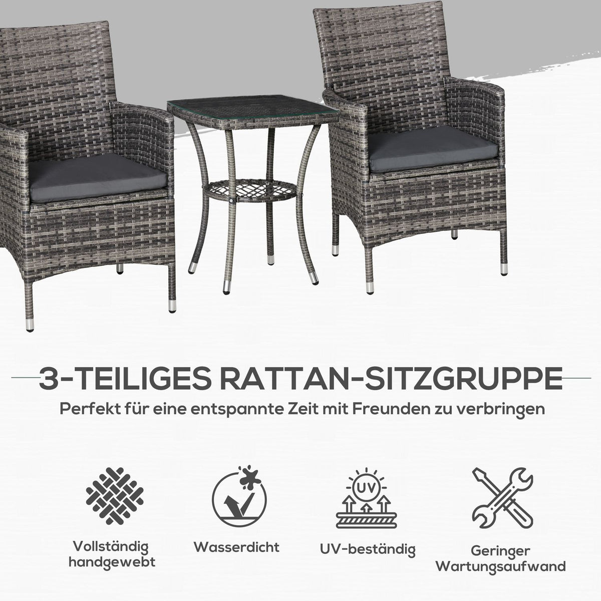 Balcony Furniture Set For 2 People Rattan Garden Set Polyrattan Dark Gray