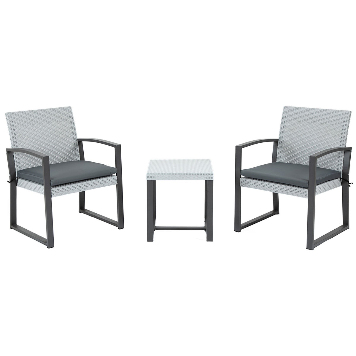 Balcony Furniture Set Garden Seating Group Side Table Seat Cushion Steel Black + Gray