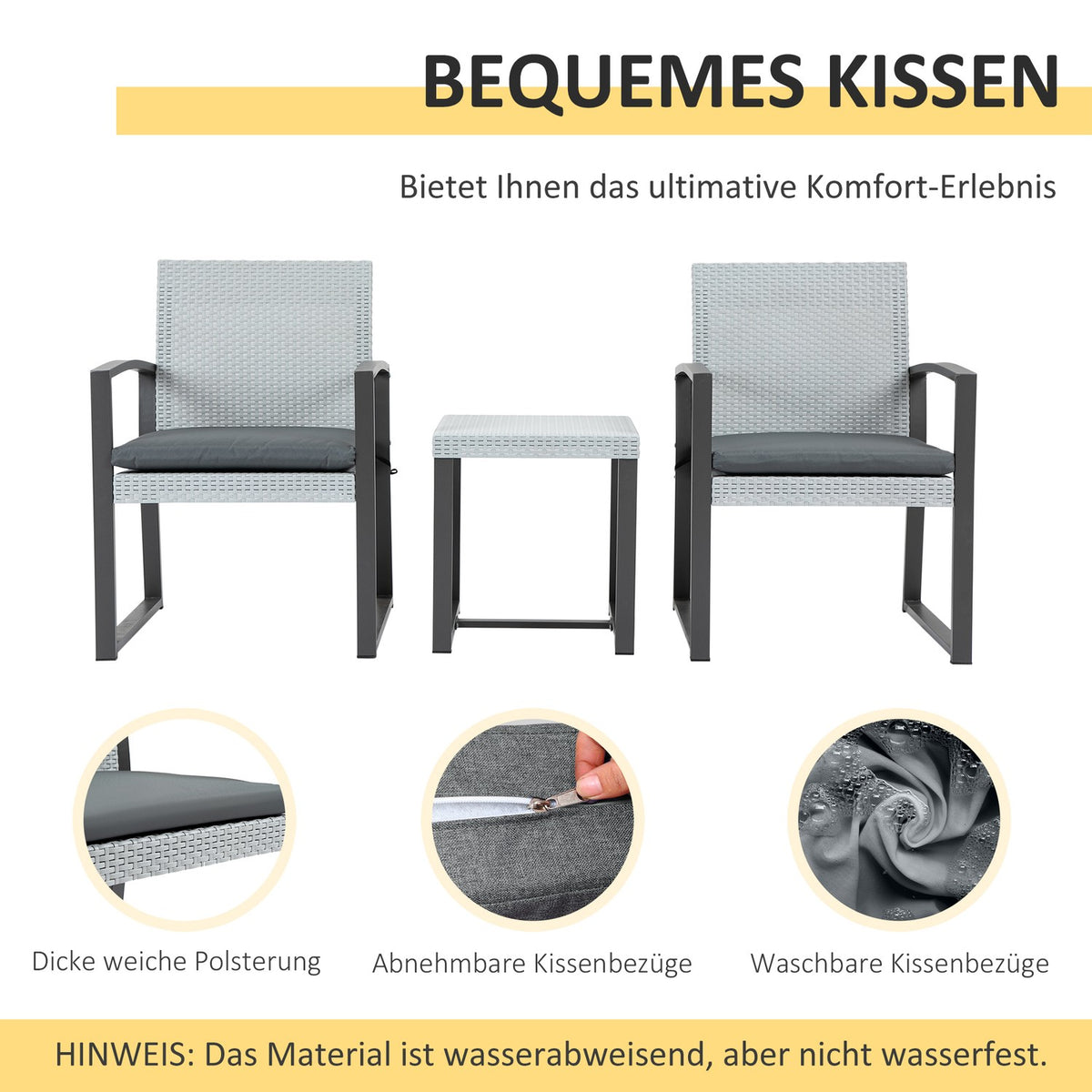 Balcony Furniture Set Garden Seating Group Side Table Seat Cushion Steel Black + Gray